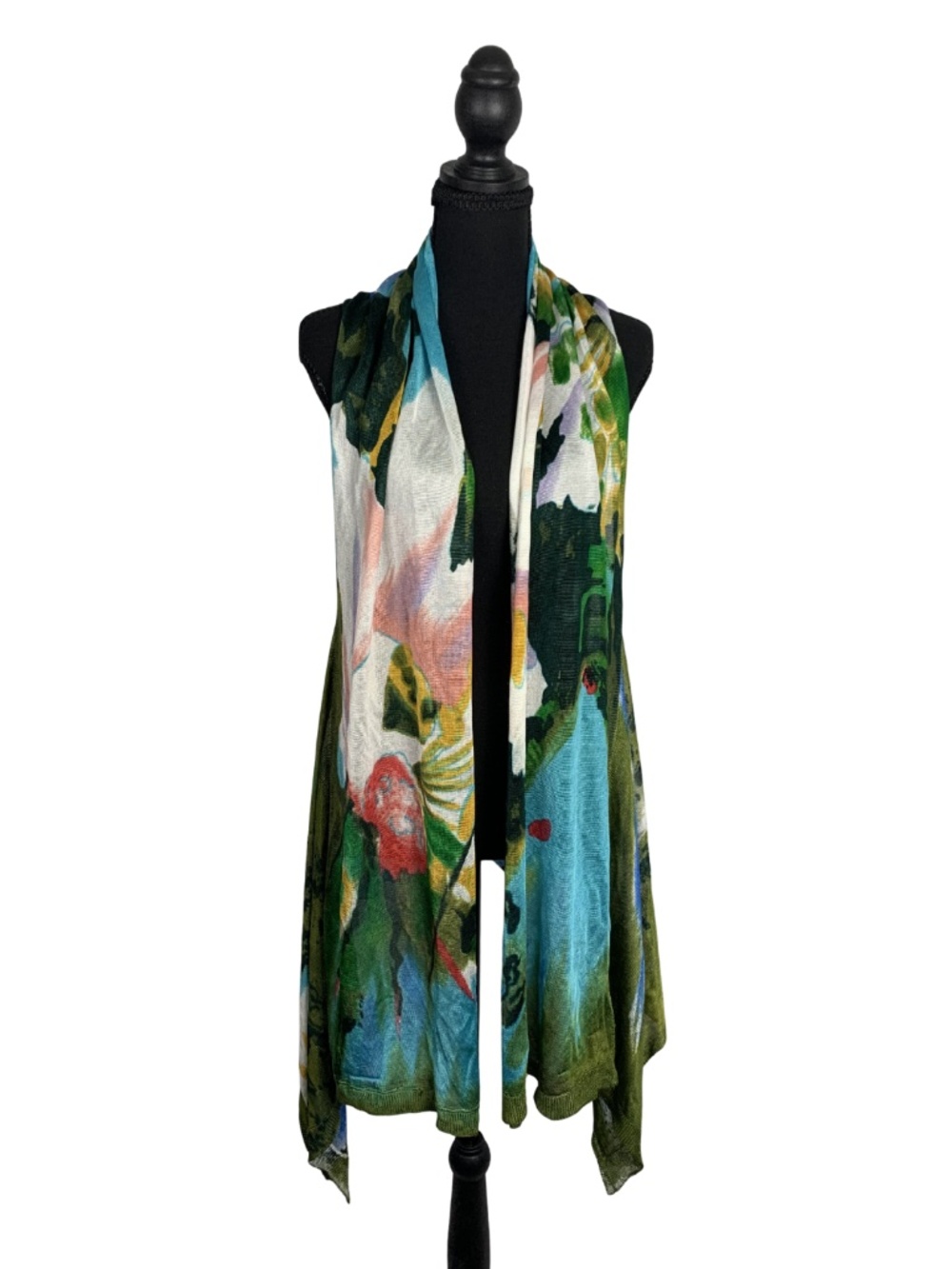 Floral Watercolor Open-Front Women's Cardigan Vest M Maximalism Bohemian